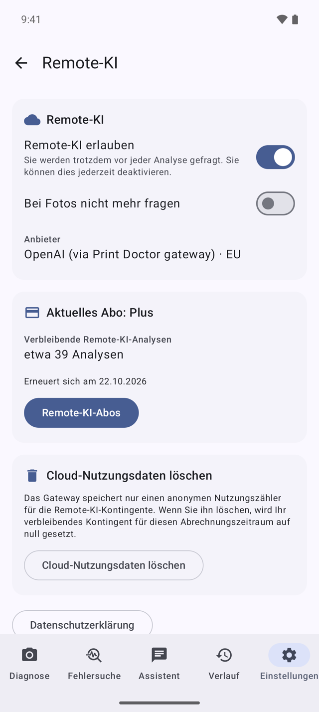 Einstellungen der Remote-KI