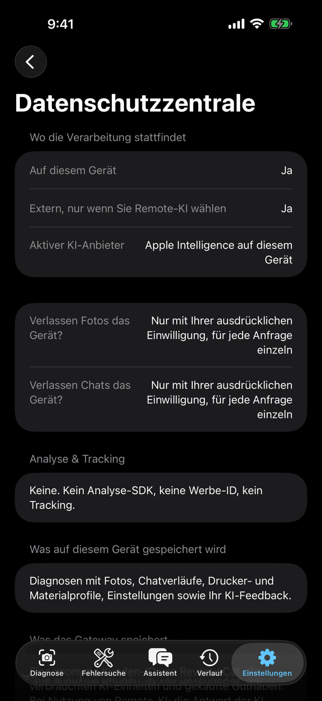 Datenschutzzentrale in der App