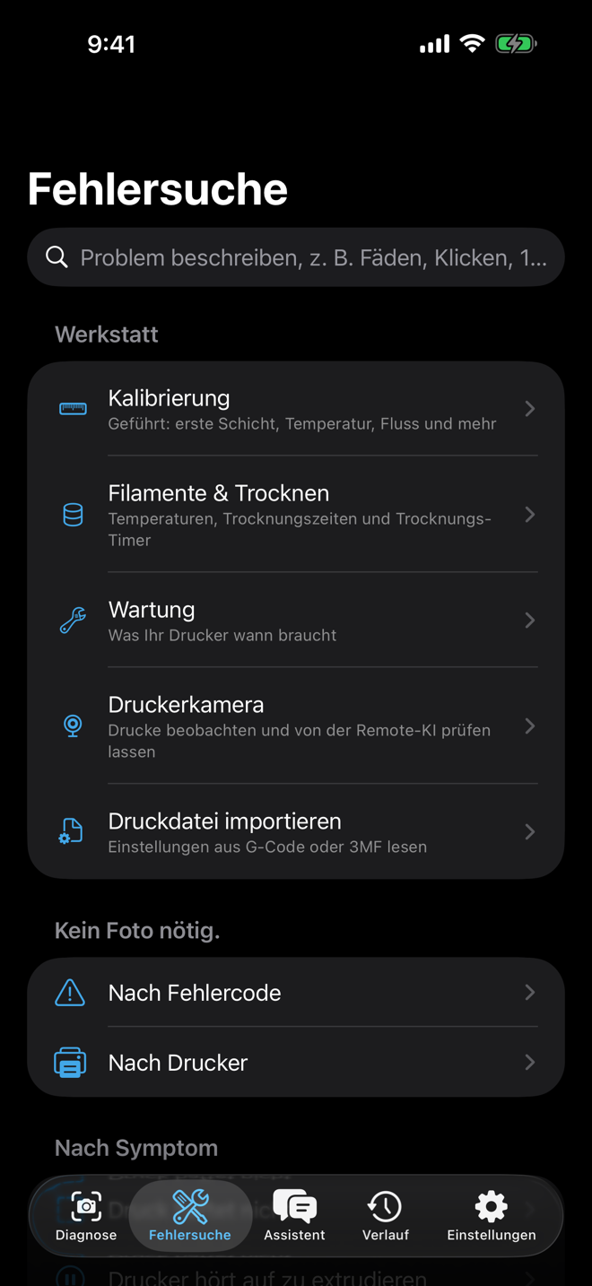 Fehlersuche nach Symptom oder Fehlercode