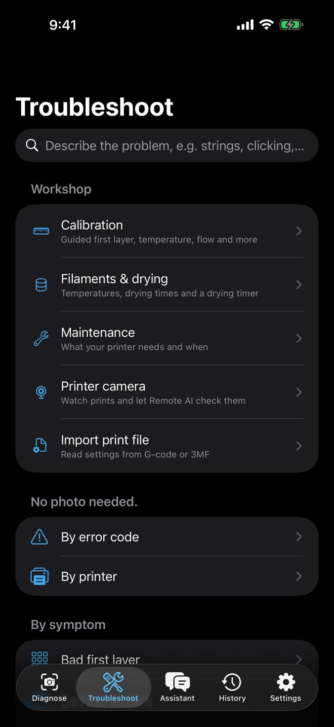 Troubleshooting by symptom or error code